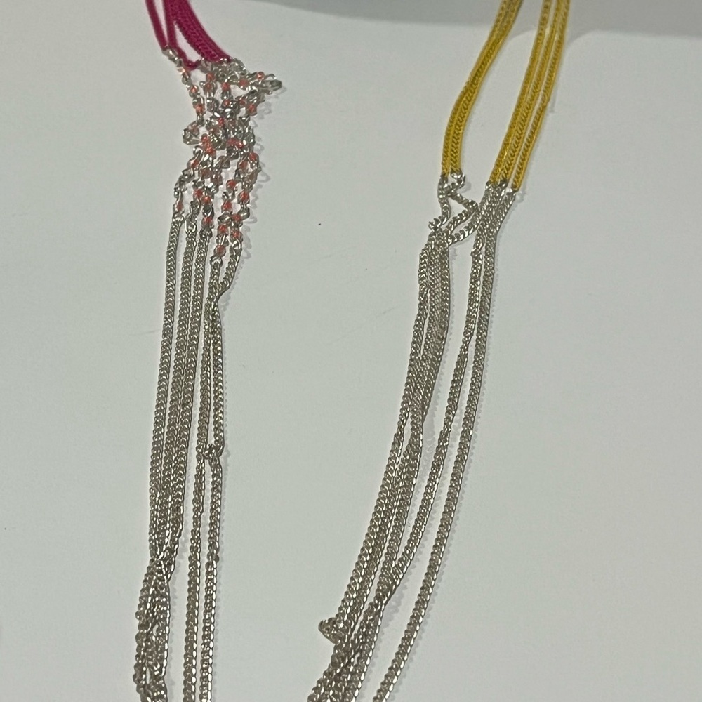 Long pink and yellow silver tone necklace - Picture 11 of 11